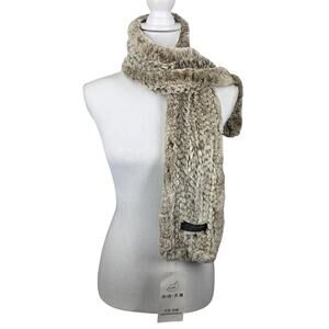 SCAN BELL FAUX RABBIT FUR SCARF – BEIGE – 60" x 6" – PLUSH REALISTIC FUR TEXTURE